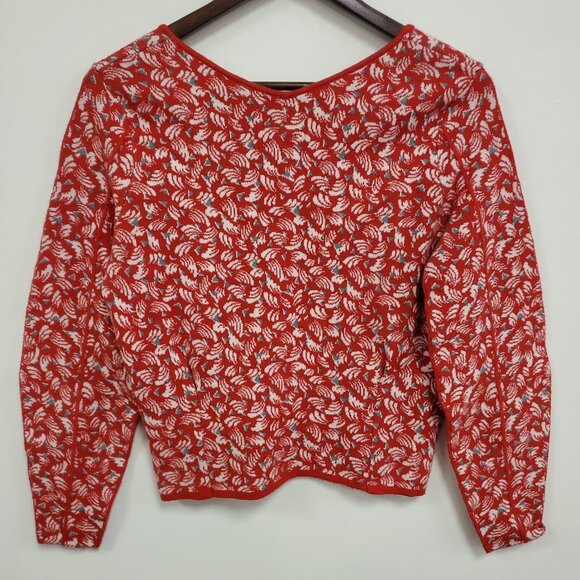 Maeve Anthropologie Womens Oversized Abstract Cropped Sweater Size S Red Boho - Picture 3 of 10